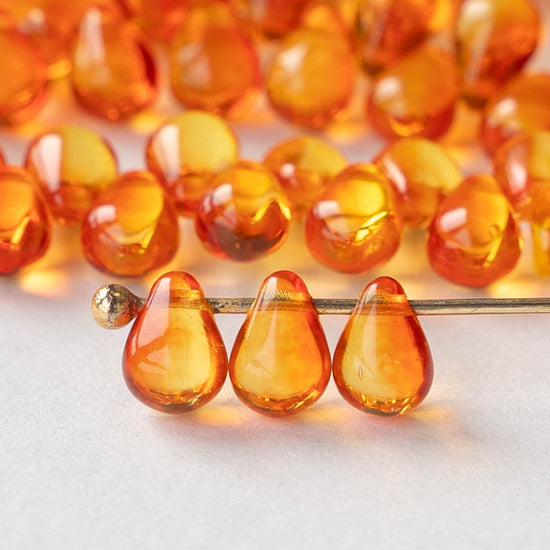 4x6mm Glass Teardrop Beads - Orange Hyacinth - 80 Beads