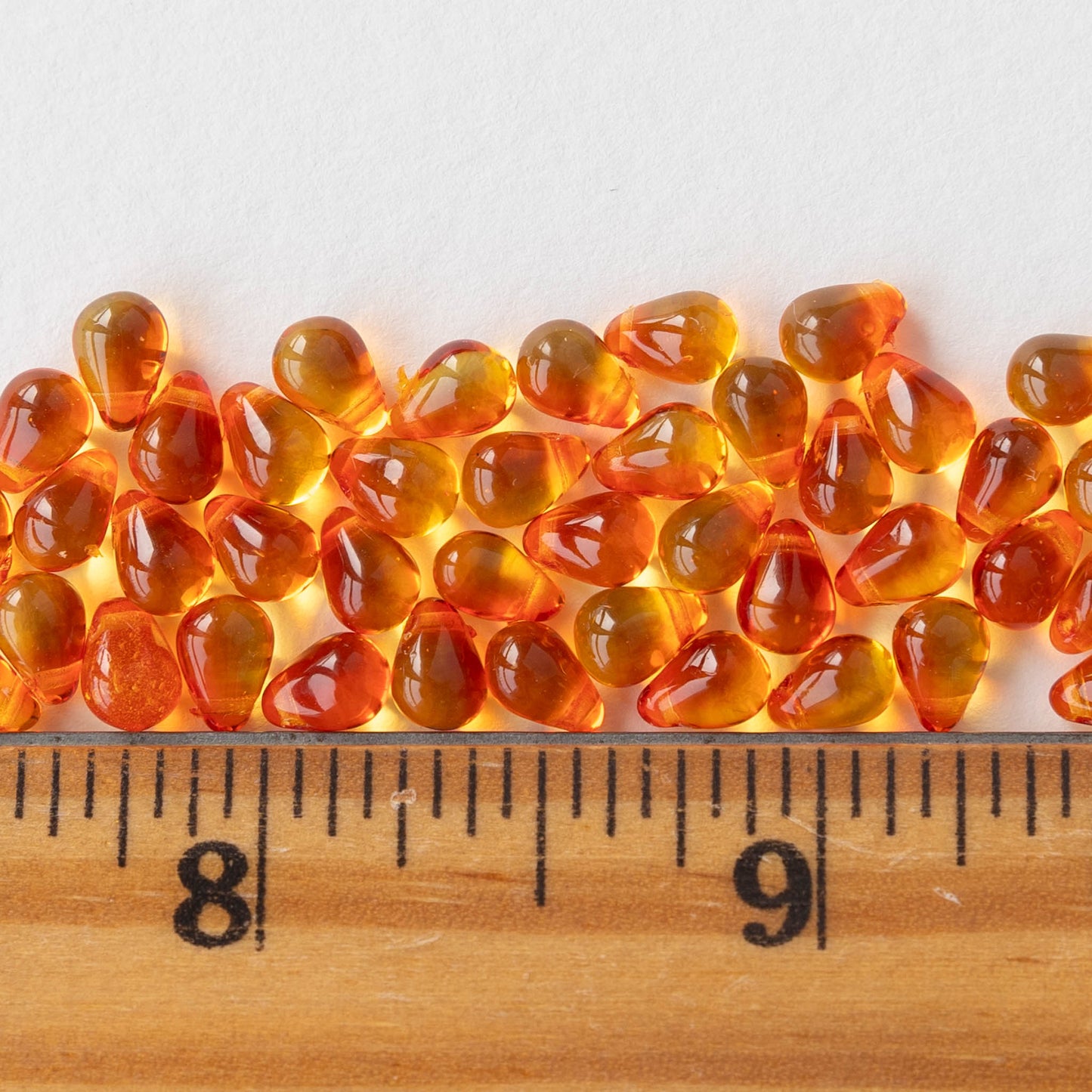 4x6mm Glass Teardrop Beads - Orange Hyacinth - 80 Beads