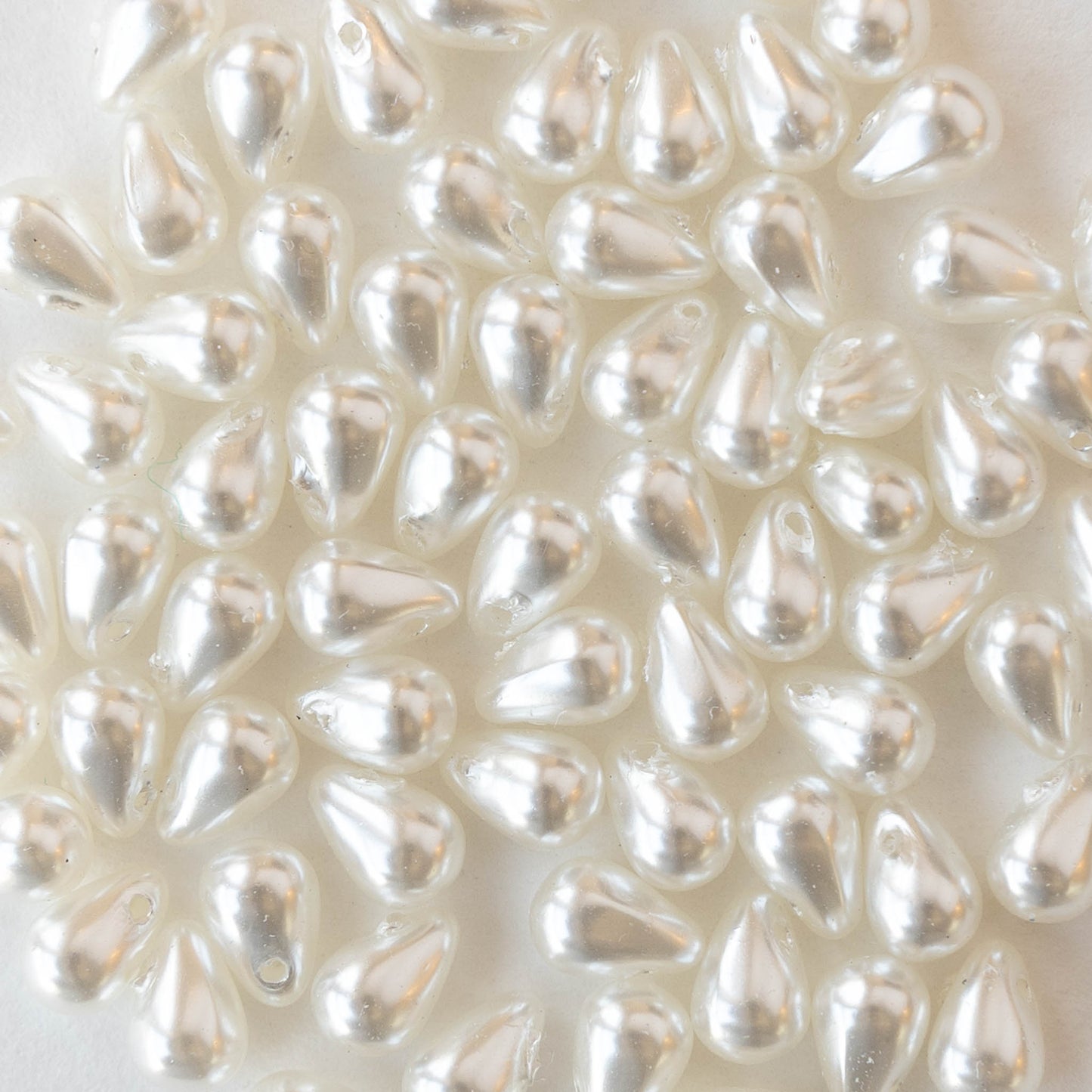 4x6mm Glass Teardrop Beads - Opaque Pearl White - 100 Beads