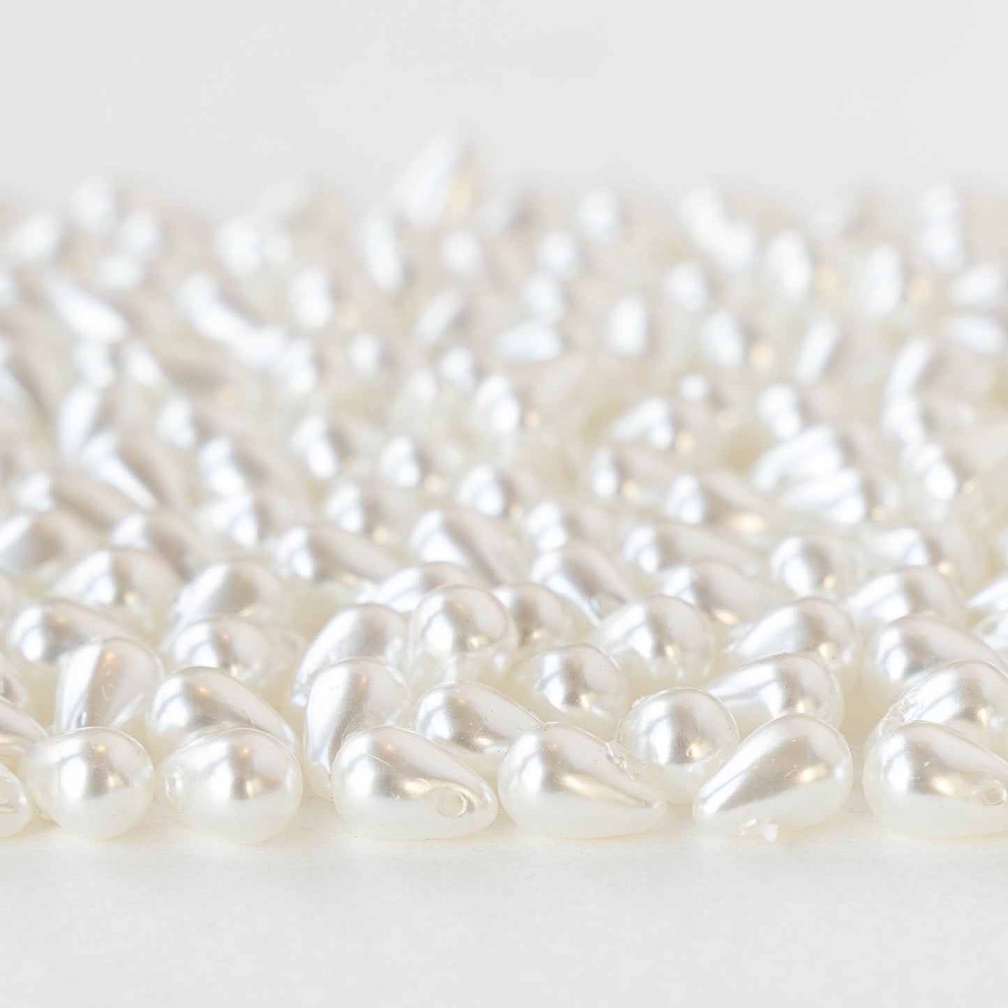 4x6mm Glass Teardrop Beads - Opaque Pearl White - 100 Beads