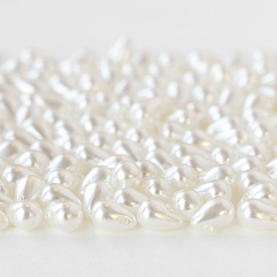 4x6mm Glass Teardrop Beads - Opaque Pearl White - 100 Beads