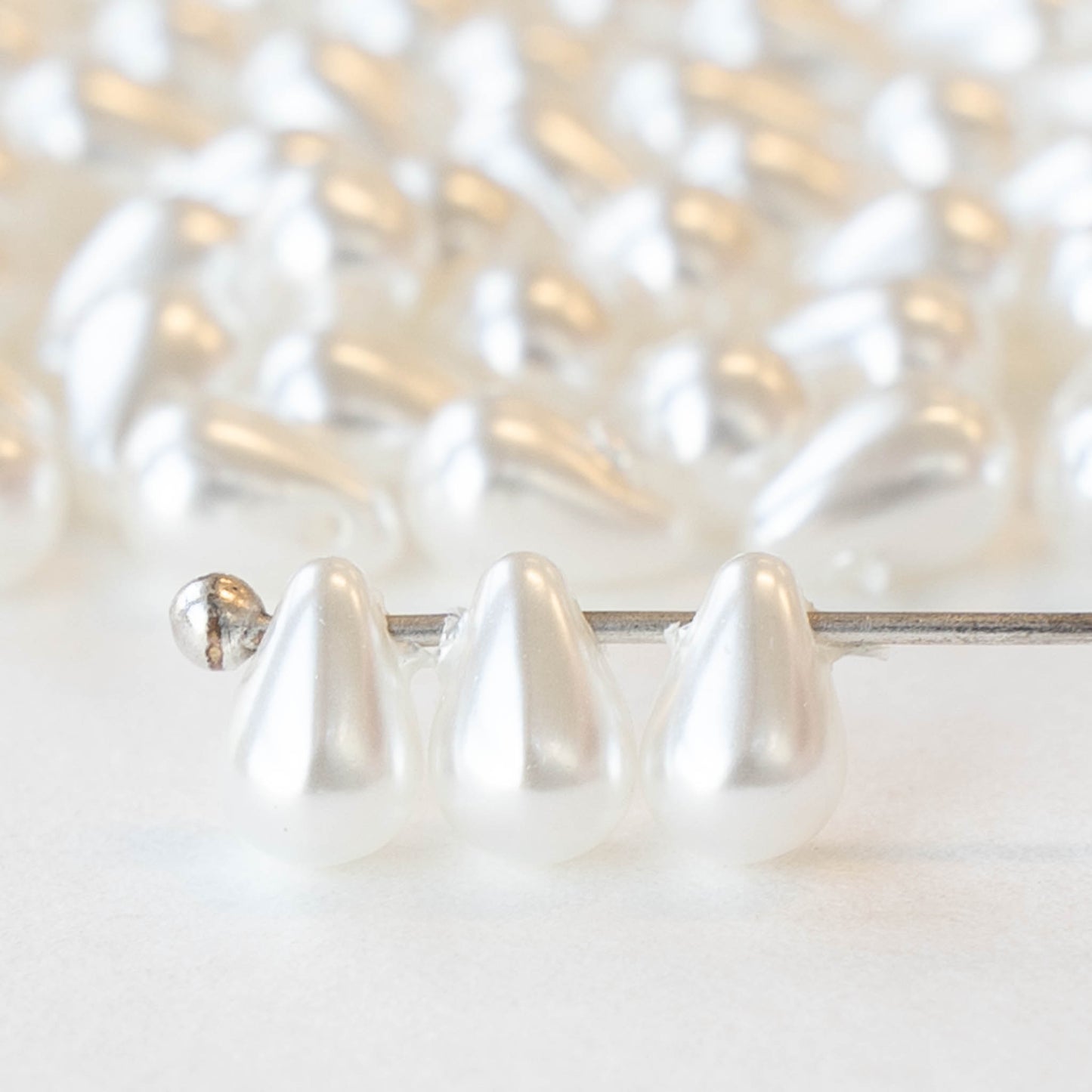 4x6mm Glass Teardrop Beads - Opaque Pearl White - 100 Beads