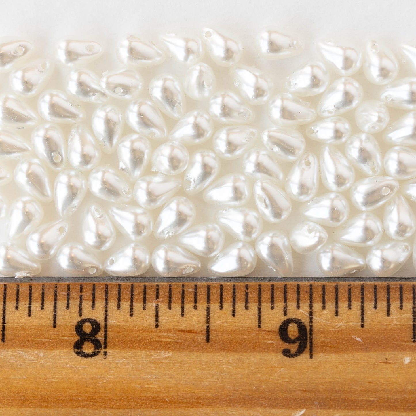 4x6mm Glass Teardrop Beads - Opaque Pearl White - 100 Beads