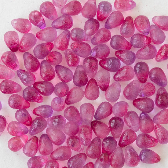 4x6mm Glass Teardrop Beads - Etched Fuchsia Crystal Mix ~ 100 beads