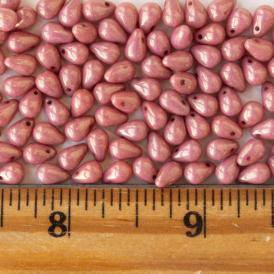 4x6mm Glass Teardrop Beads - Opaque Pink Luster - 50 Beads