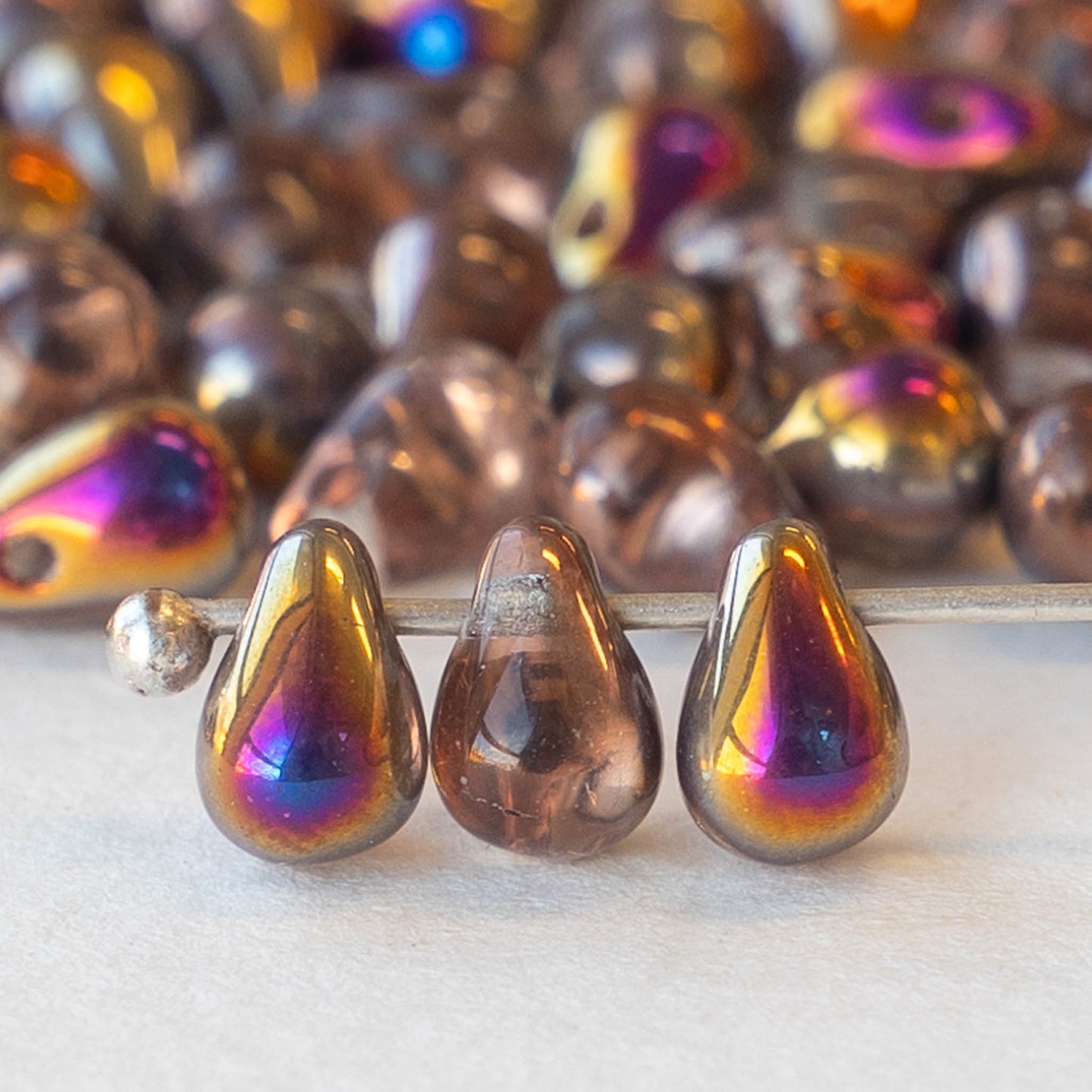 4x6mm Glass Teardrop Beads -  Metallic Color Mix - 100 Beads