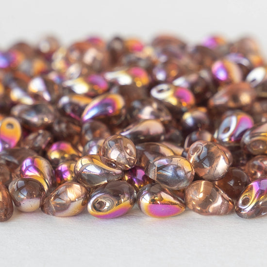 4x6mm Glass Teardrop Beads - Metallic Copper Rainbow Mix - 100 Beads