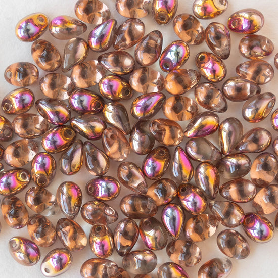 4x6mm Glass Teardrop Beads - Metallic Copper Rainbow Mix - 100 Beads