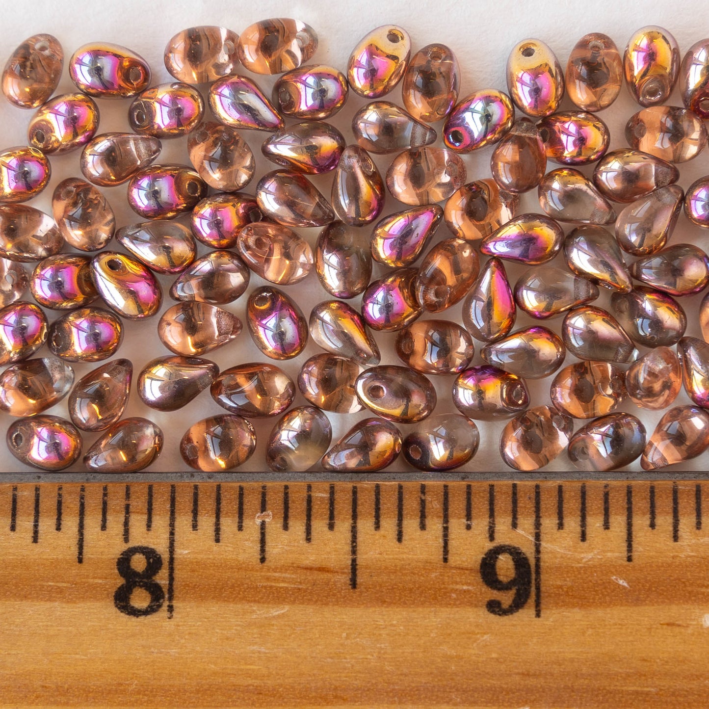 4x6mm Glass Teardrop Beads - Metallic Copper Rainbow Mix - 100 Beads