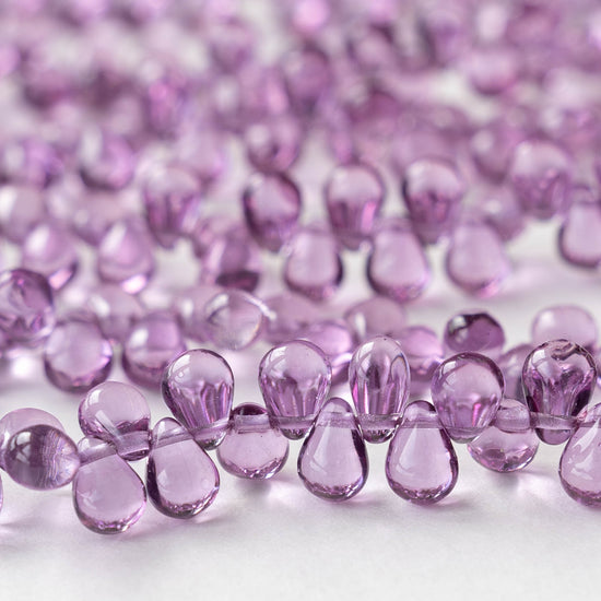 4x6mm Glass Teardrop Beads - Lilac Purple - 80 Beads