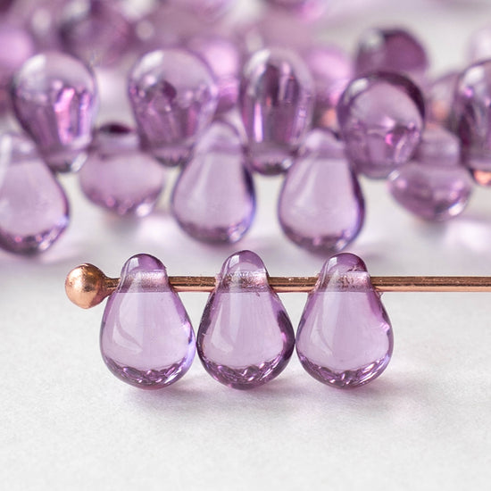 4x6mm Glass Teardrop Beads - Lilac Purple - 80 Beads