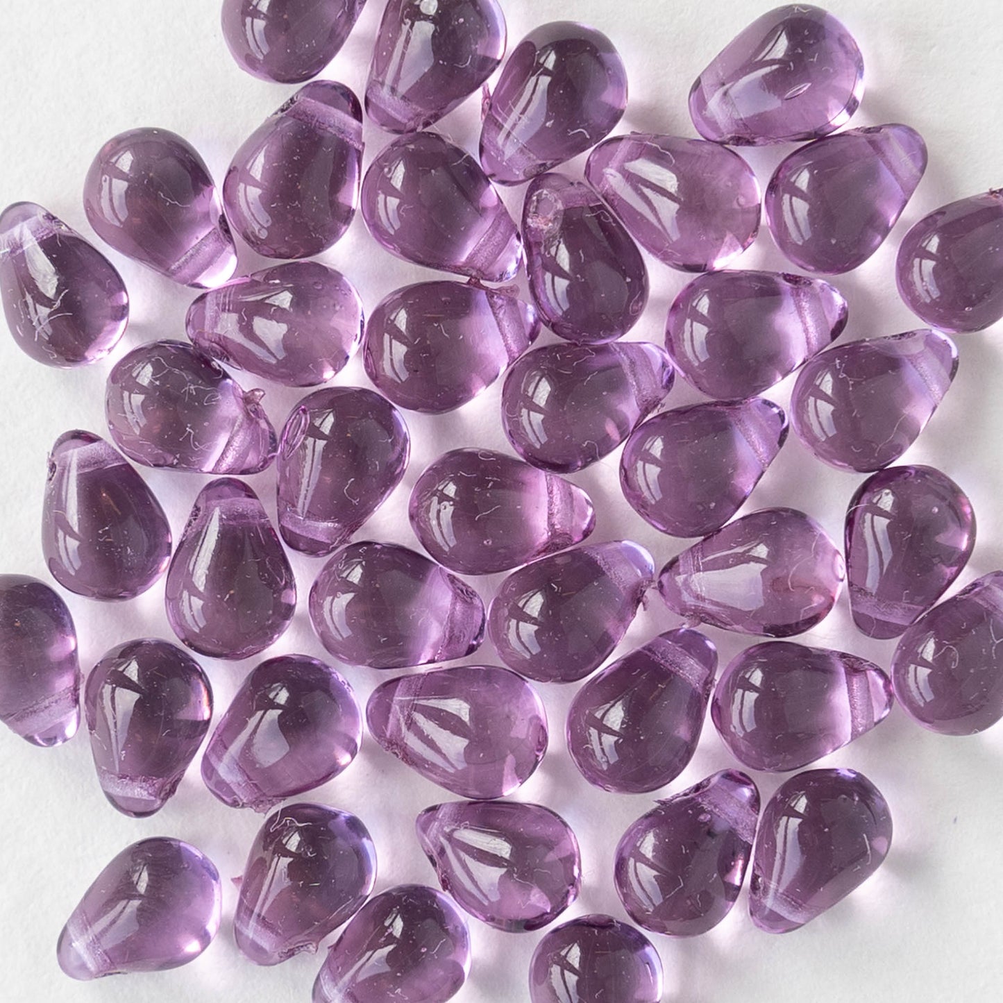 4x6mm Glass Teardrop Beads - Lilac Purple - 80 Beads