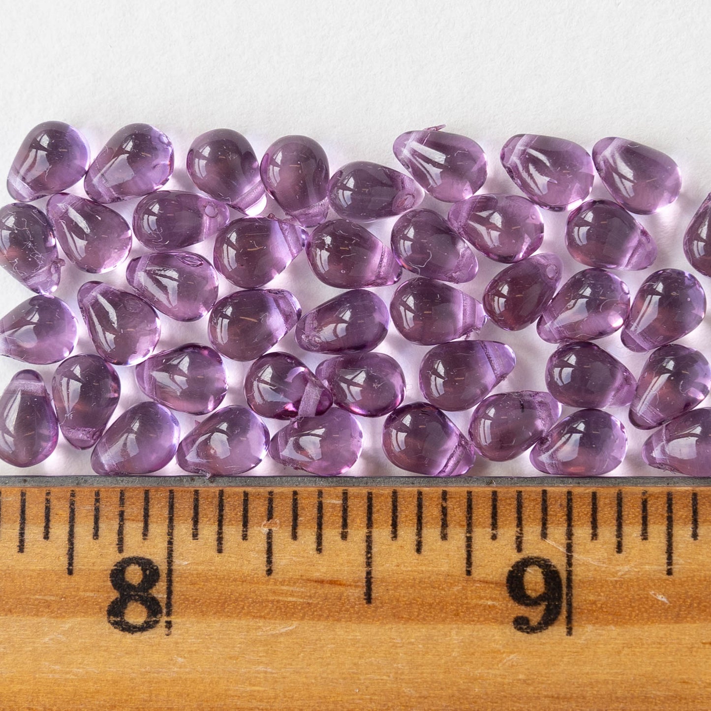 4x6mm Glass Teardrop Beads - Lilac Purple - 80 Beads