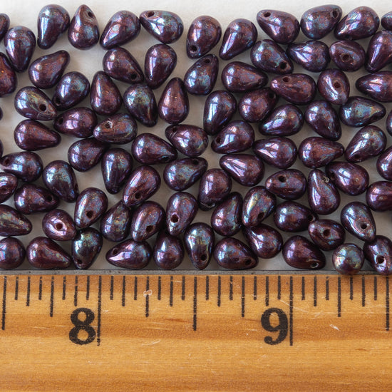 4x6mm Glass Teardrop Beads -  Deep Purple with a Blue Shine- 100 Beads