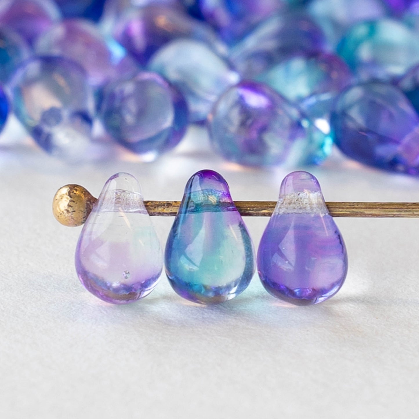 4x6mm Glass Teardrop Beads - Transparent Blue Lavender Mix - 100 Beads