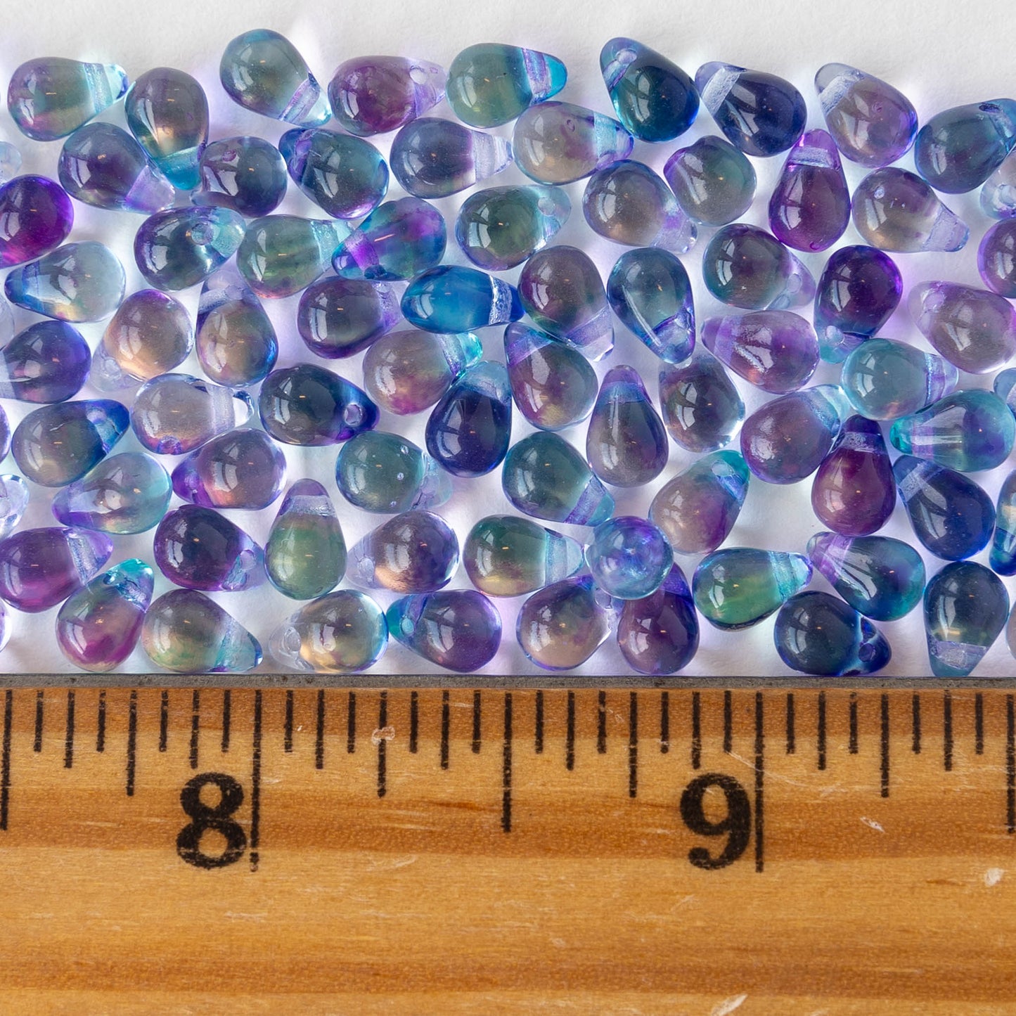 4x6mm Glass Teardrop Beads - Transparent Blue Lavender Mix - 100 Beads