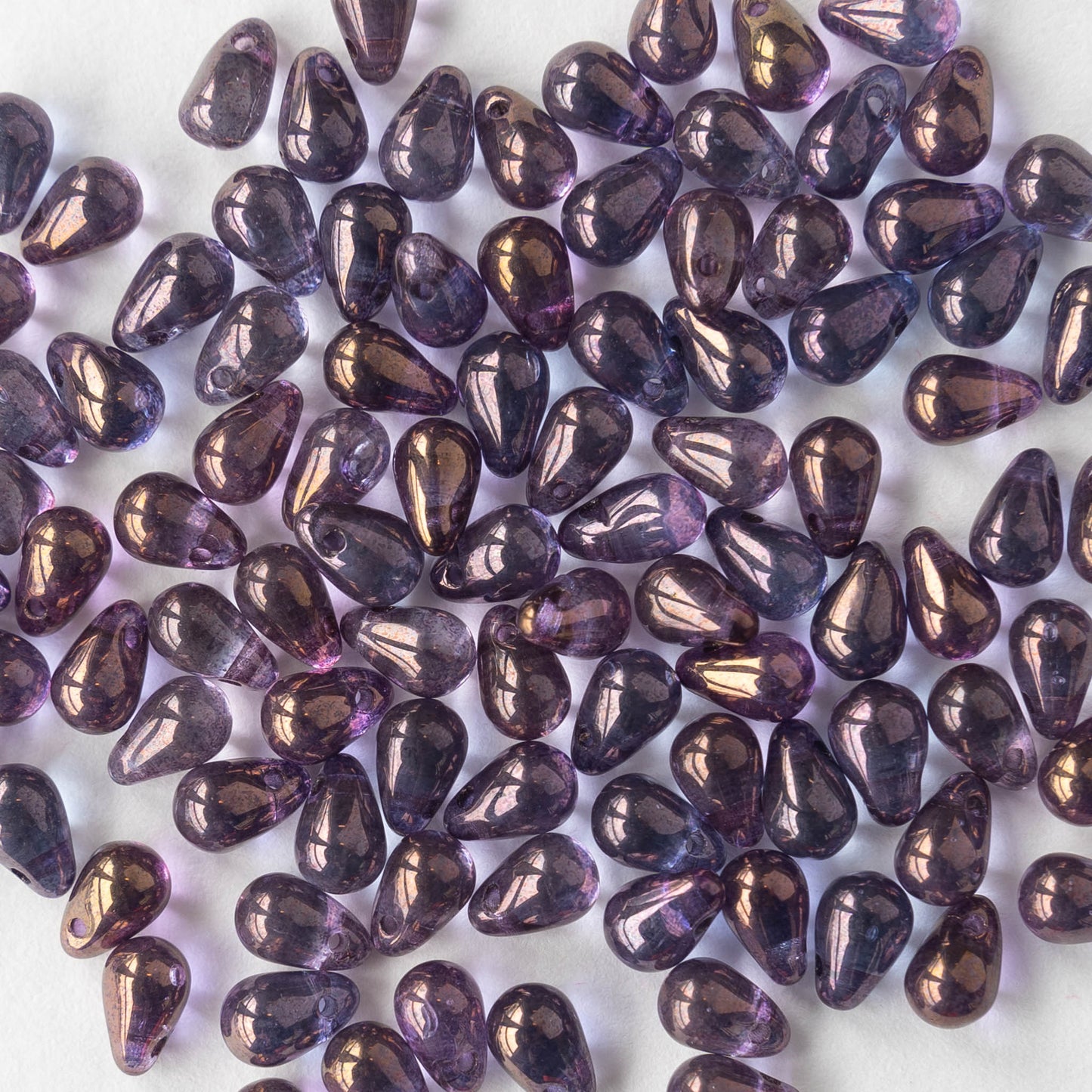 Load image into Gallery viewer, 6x4mm Glass Teardrop Beads -  Amethyst Luster - 100 Beads
