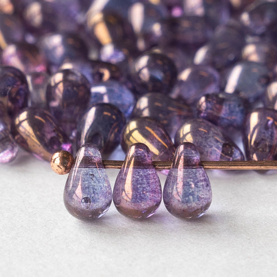 Load image into Gallery viewer, 6x4mm Glass Teardrop Beads -  Amethyst Luster - 100 Beads
