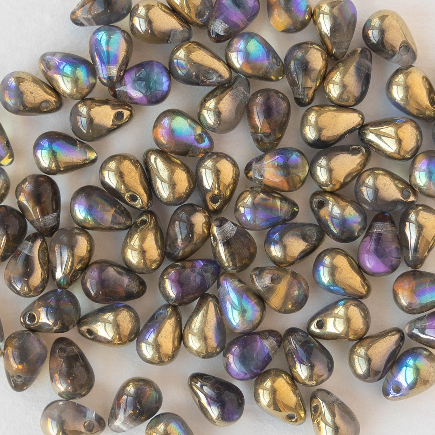 4x6mm Glass Teardrop Beads - Metallic Gold  Rainbow  - 100 Beads
