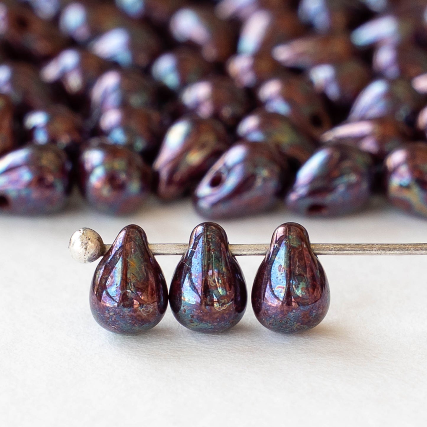 4x6mm Glass Teardrop Beads - Purple Nebula - 50 beads