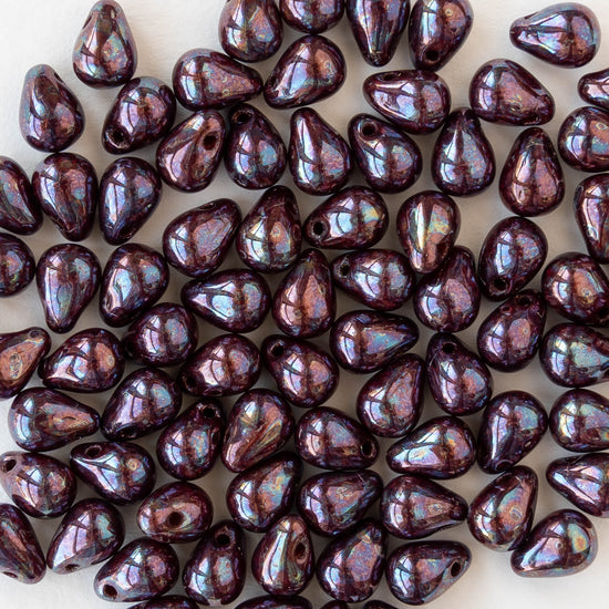4x6mm Glass Teardrop Beads - Purple Nebula - 50 beads