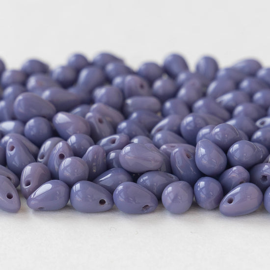 4x6mm Glass Teardrop Beads - Opaque Purple - 100 Beads