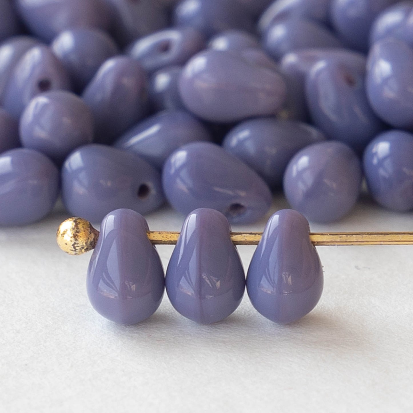 4x6mm Glass Teardrop Beads - Opaque Purple - 100 Beads