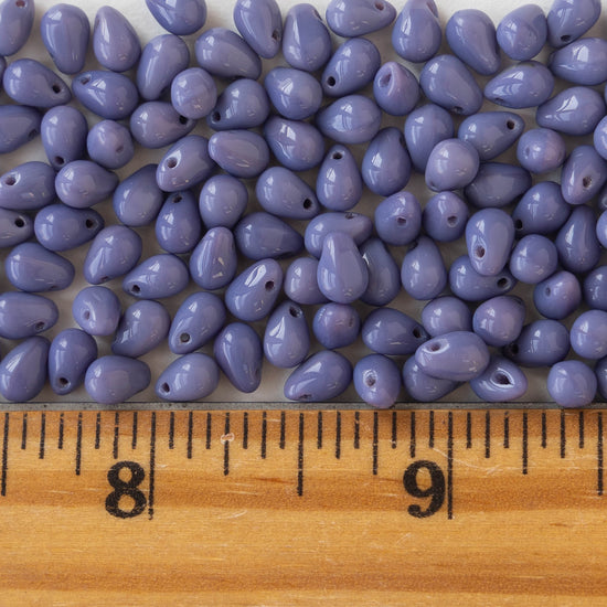 4x6mm Glass Teardrop Beads - Opaque Purple - 100 Beads