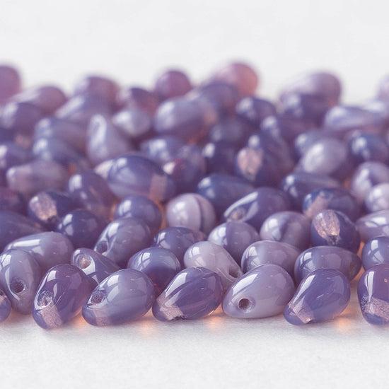 4x6mm Glass Teardrop Beads - Purple Opaline - 100 Beads