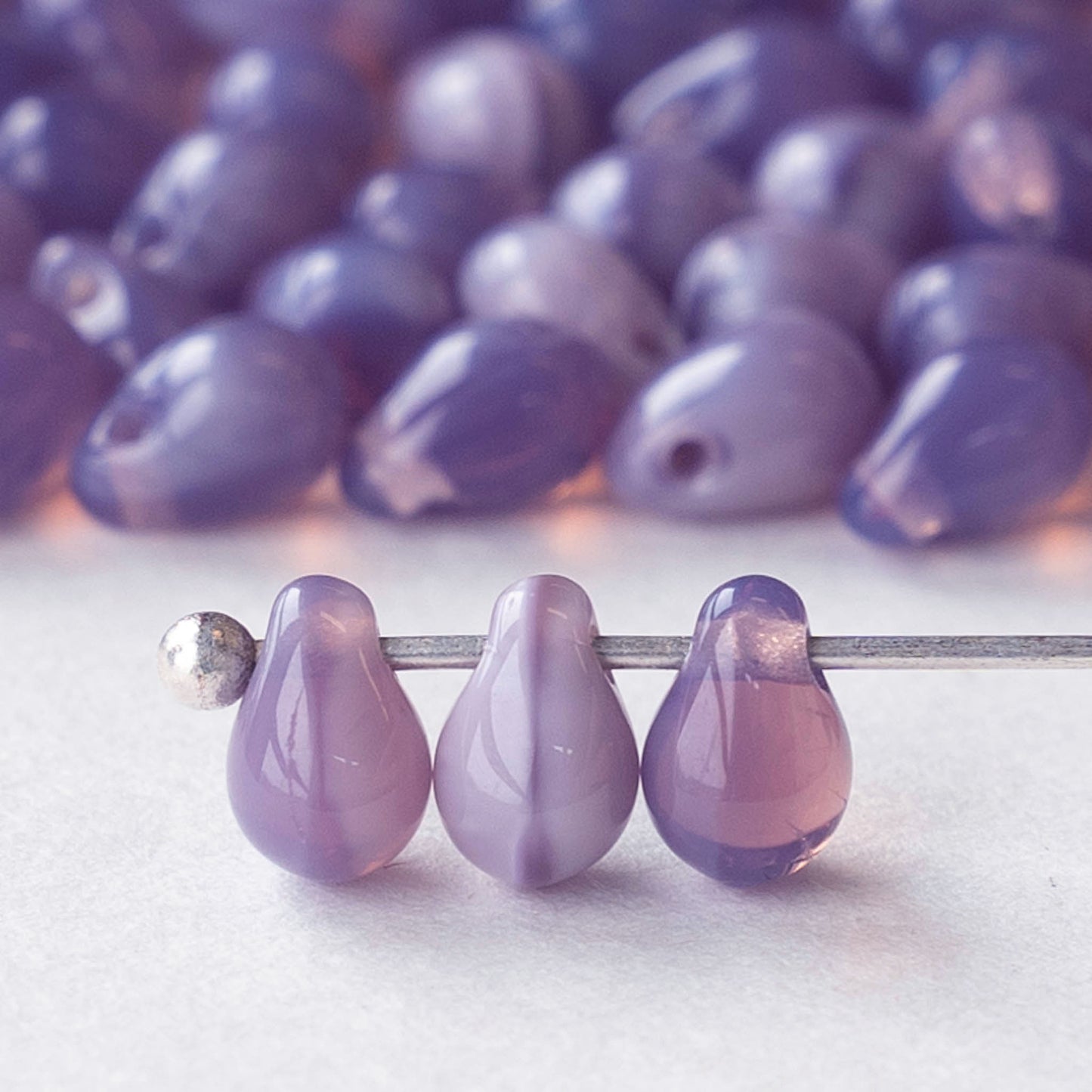 4x6mm Glass Teardrop Beads - Purple Opaline - 100 Beads