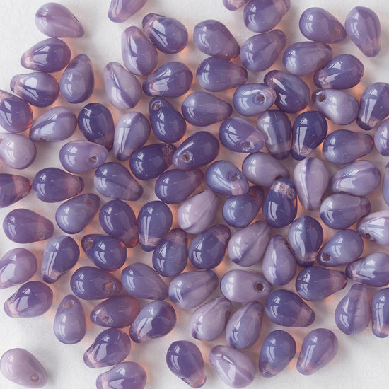 4x6mm Glass Teardrop Beads - Purple Opaline - 100 Beads