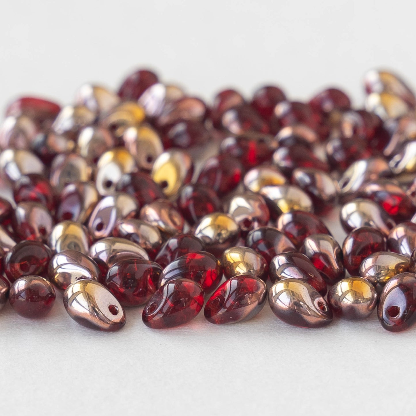 6x4mm Glass Teardrop Beads - Red with Gold - 100 Beads