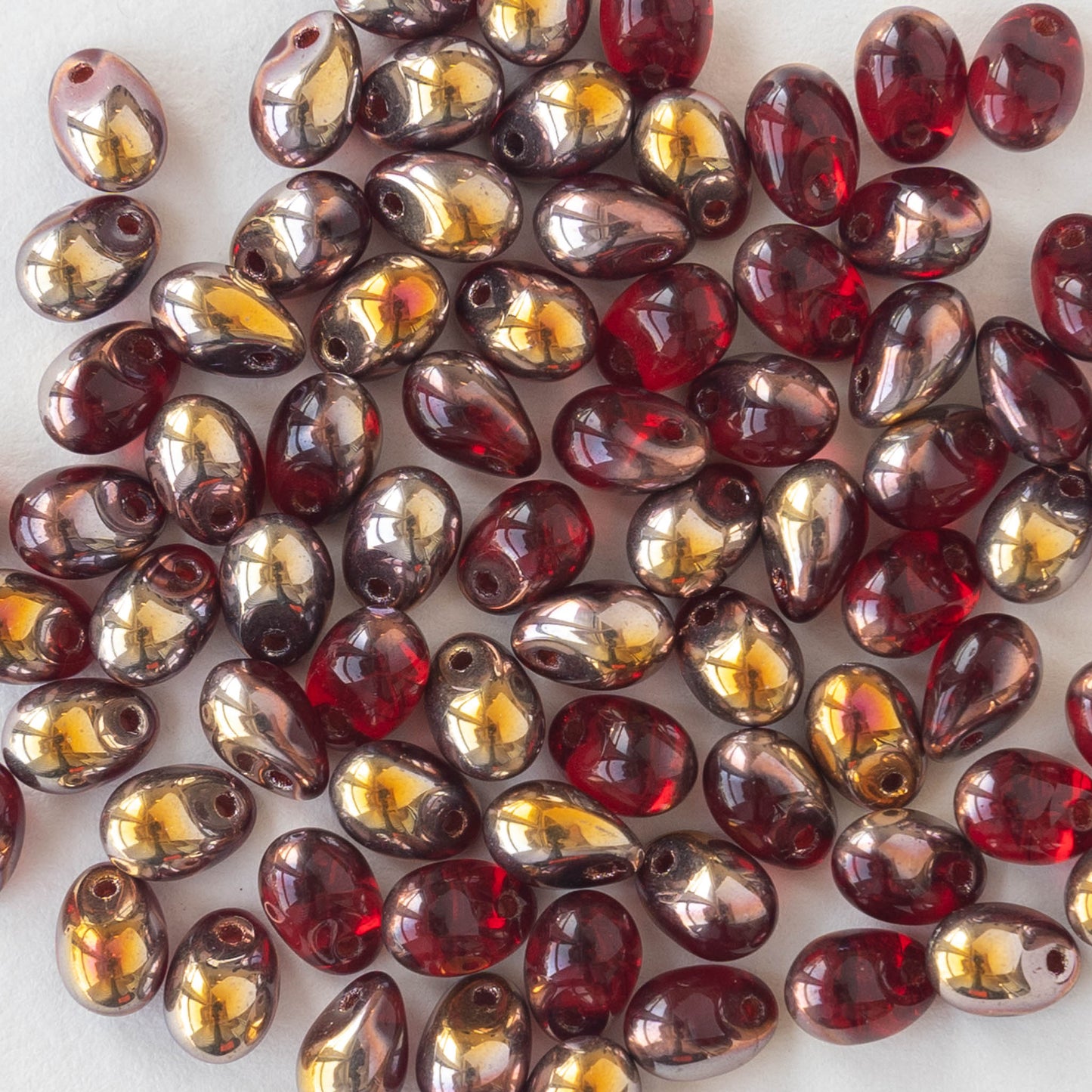 6x4mm Glass Teardrop Beads - Red with Gold - 100 Beads