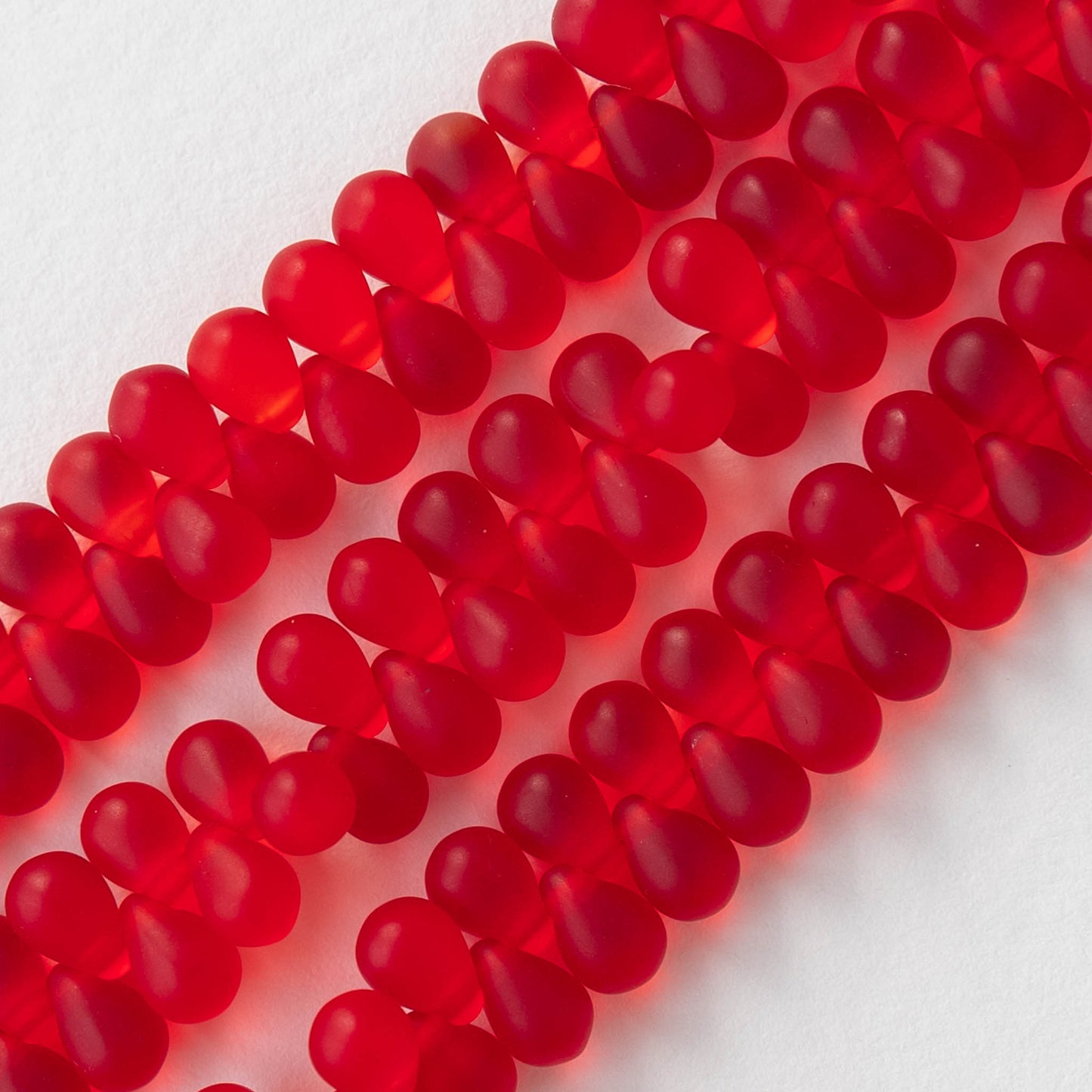 4x6mm Glass Teardrop Beads - Red Matte - 100 Beads