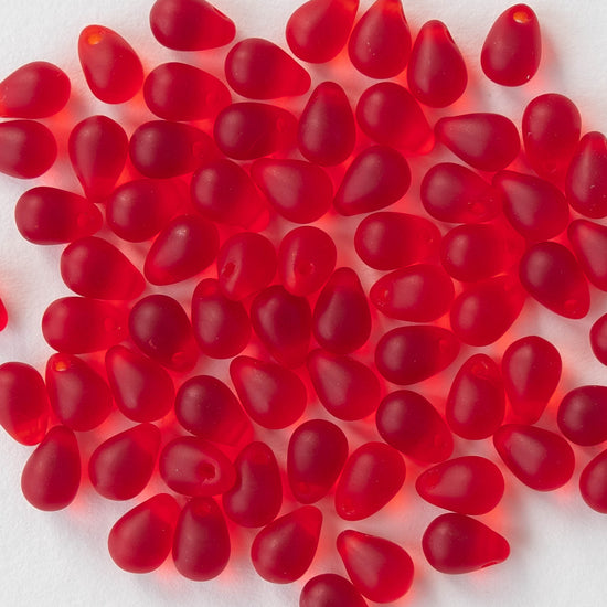 4x6mm Glass Teardrop Beads - Red Matte - 100 Beads
