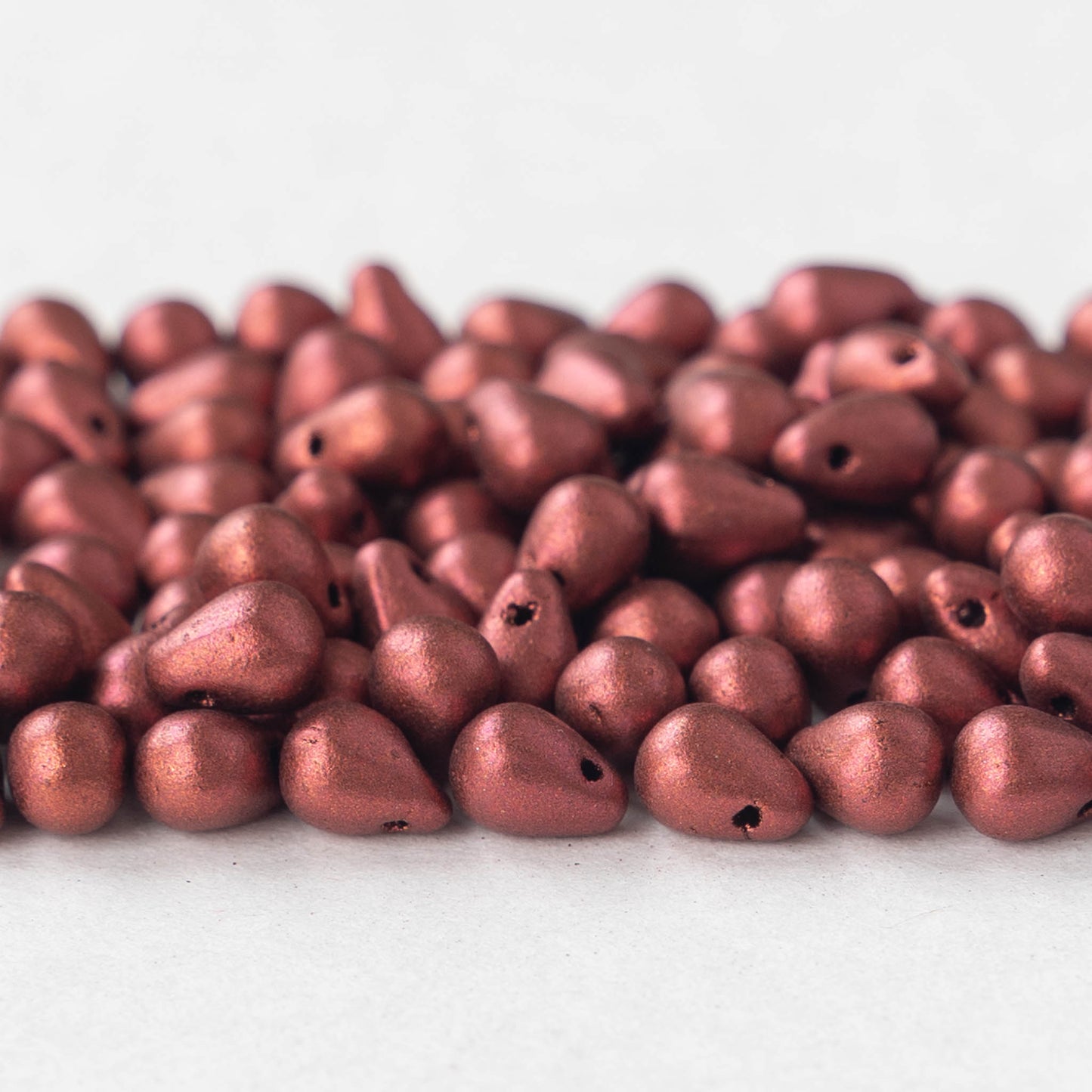 4x6mm Glass Teardrop Beads - Metallic Copper Matte - 100 Beads