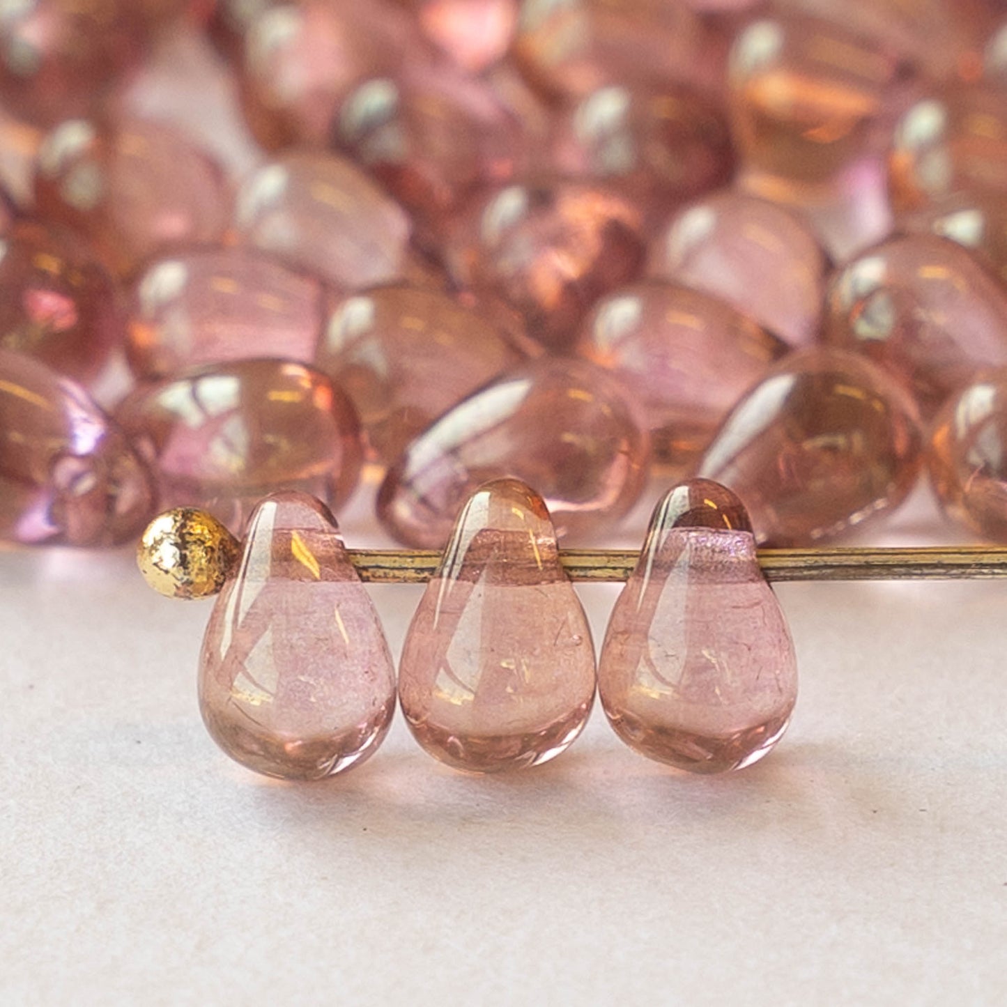 4x6mm Glass Teardrop Beads - Light Rose Gold - 100 Beads