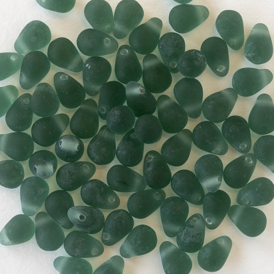 4x6mm Glass Teardrop Beads - Matte Sage Green - 100 Beads