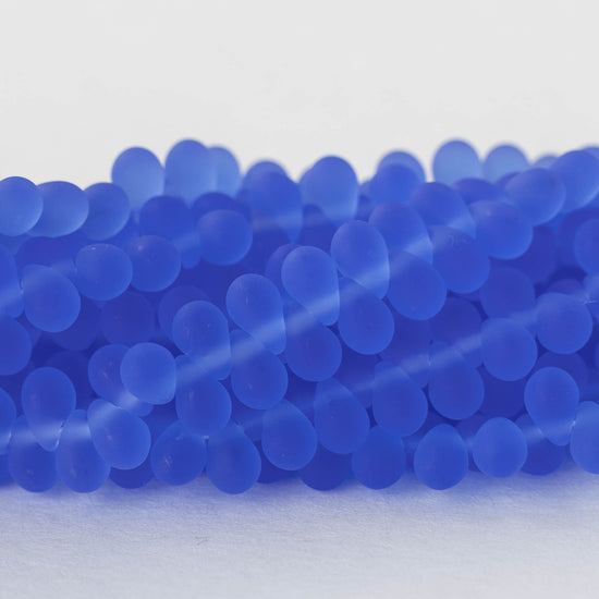 4x6mm Glass Teardrop Beads - Sapphire Blue - 100 Beads