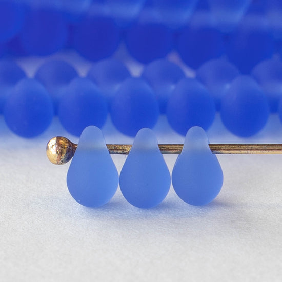 4x6mm Glass Teardrop Beads - Sapphire Blue - 100 Beads