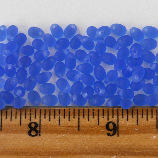 4x6mm Glass Teardrop Beads - Sapphire Blue - 100 Beads