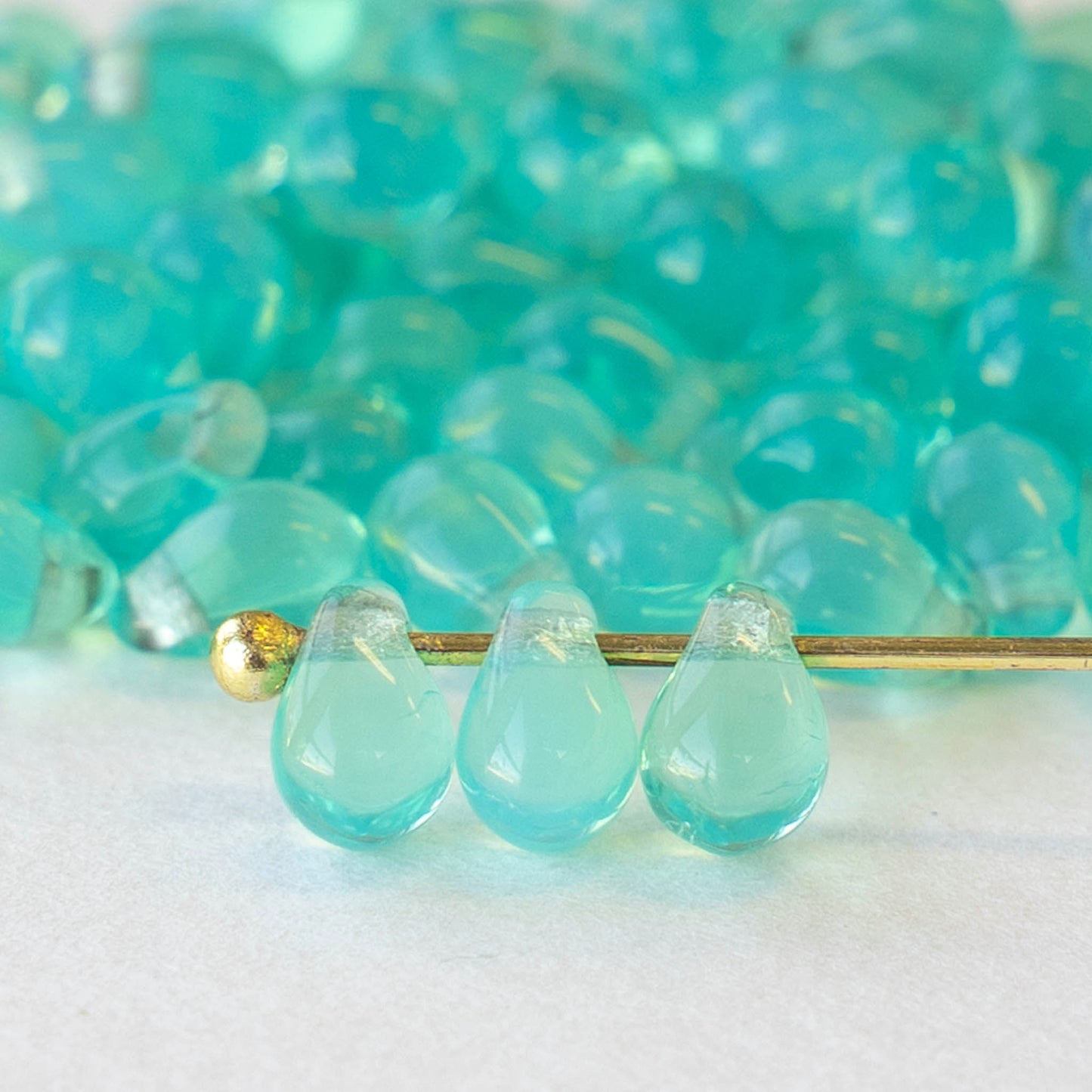 4x6mm Glass Teardrop Beads - Opaline Seafoam ~ 100 beads