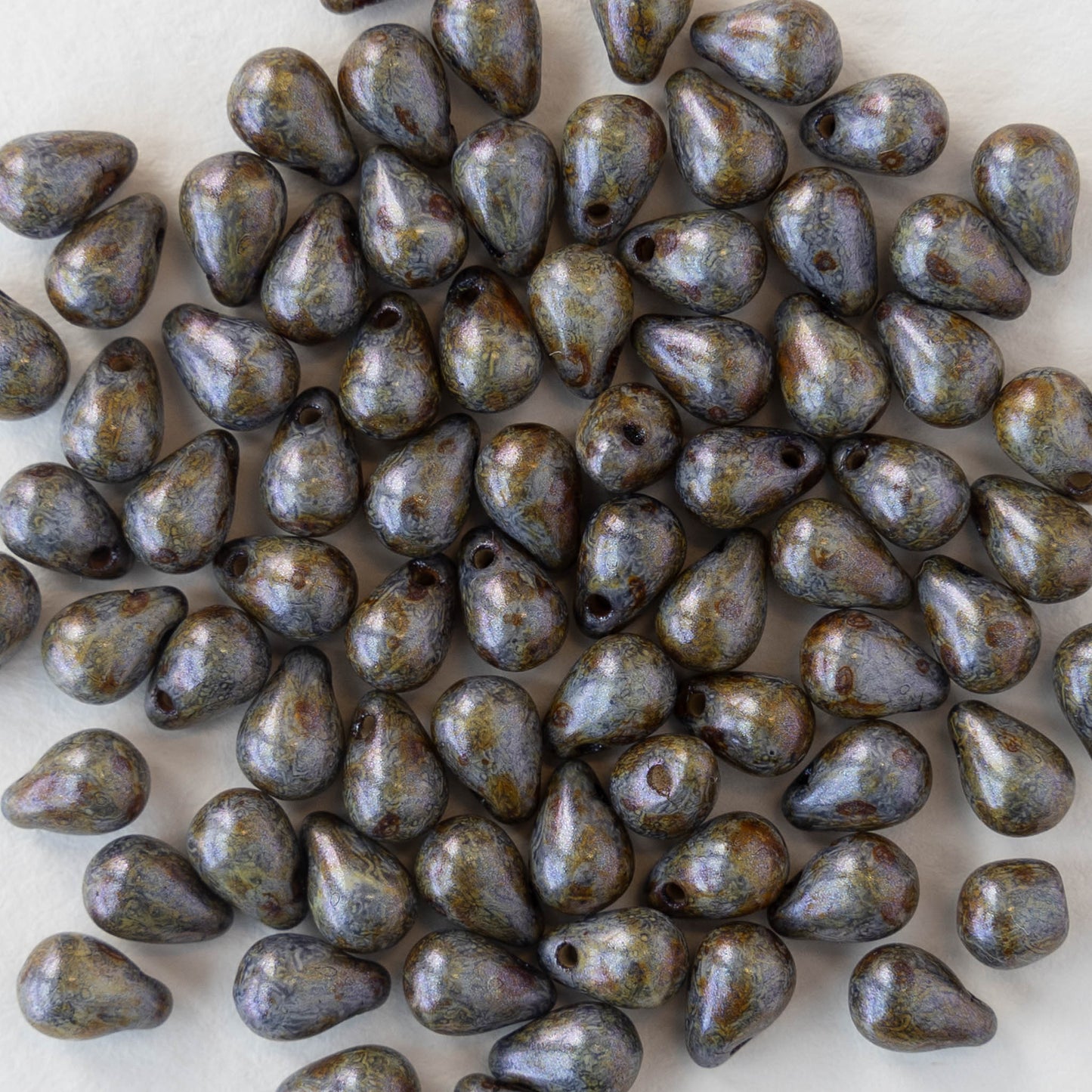 4x6mm Glass Teardrop Beads - Stone Picasso - 100 Beads