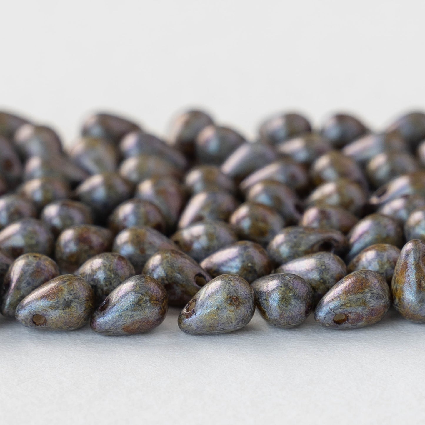 4x6mm Glass Teardrop Beads - Stone Picasso - 100 Beads