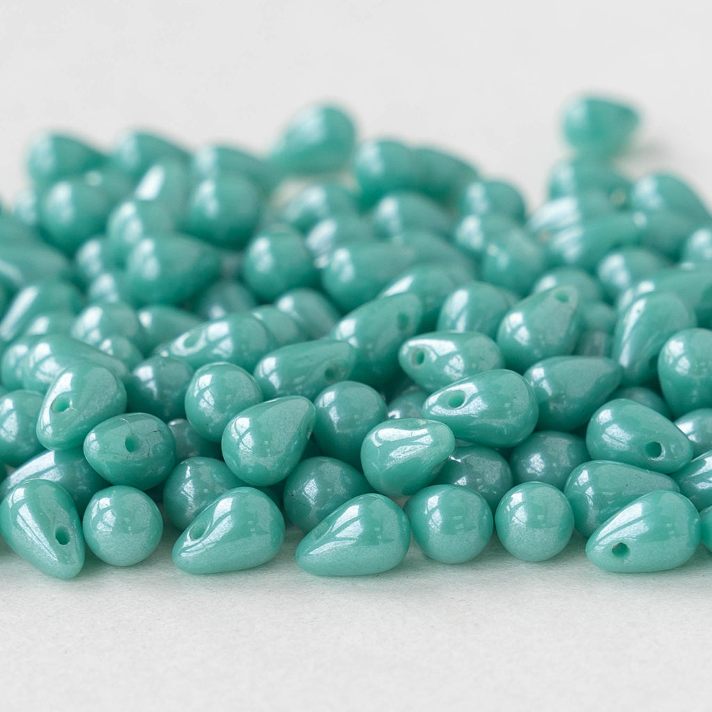 4x6mm Glass Teardrop Beads Opaque Turquoise Luster 100 Beads