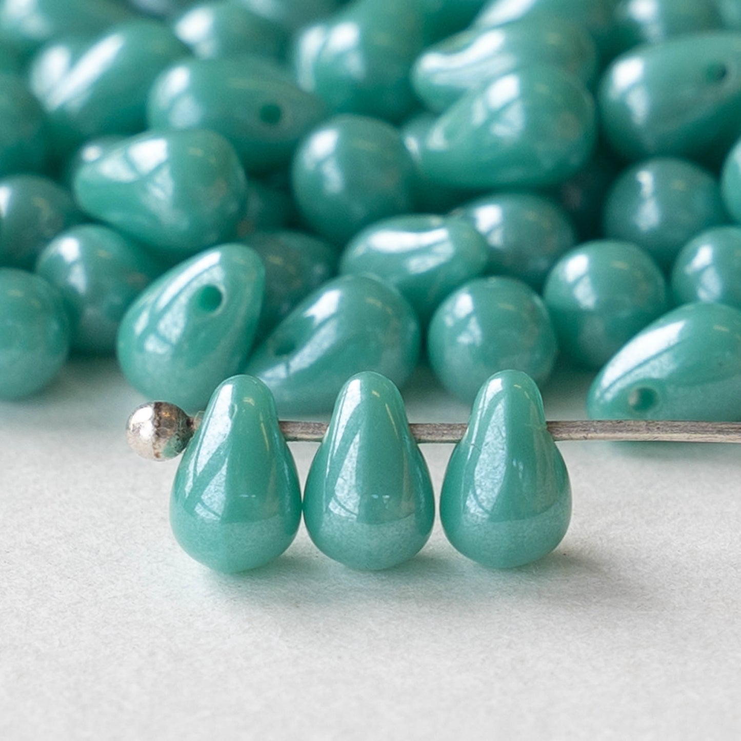 4x6mm Glass Teardrop Beads - Opaque Turquoise Luster - 100 Beads
