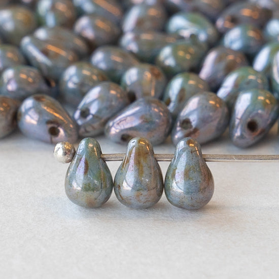 4x6mm Glass Teardrop Beads -  Turquoise Picasso Luster - 100 Beads