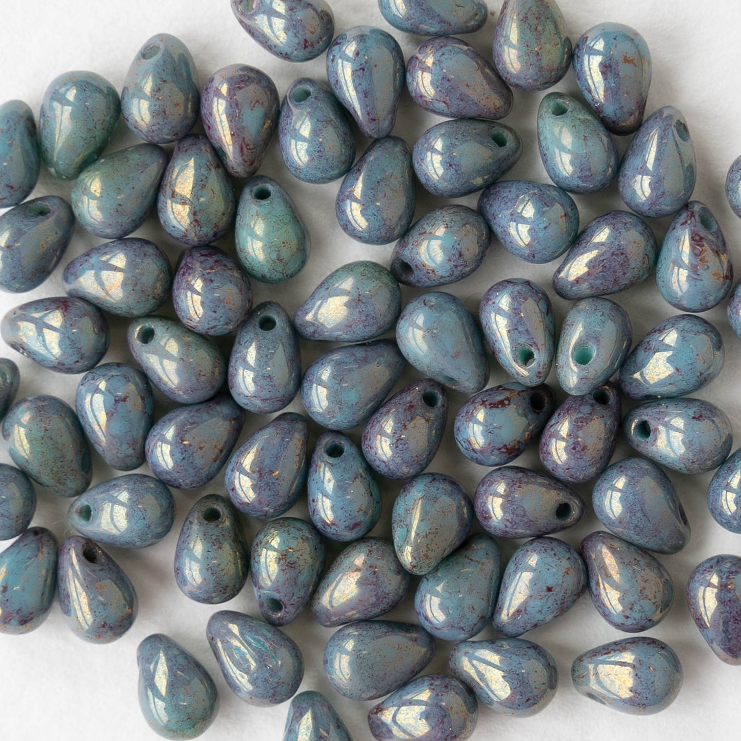 4x6mm Glass Teardrop Beads - Opaque Turquoise Pink Topaz Luster - 100 Beads