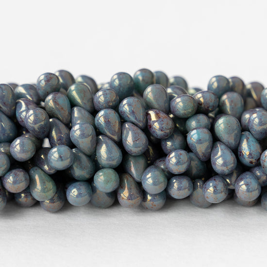 4x6mm Glass Teardrop Beads - Opaque Turquoise Pink Topaz Luster - 100 Beads