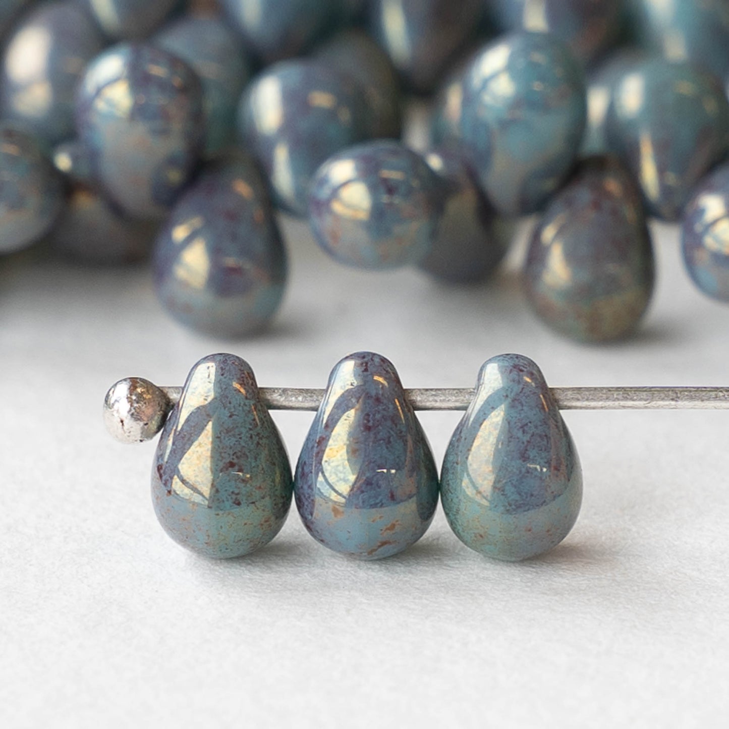 4x6mm Glass Teardrop Beads - Opaque Turquoise Pink Topaz Luster - 100 Beads